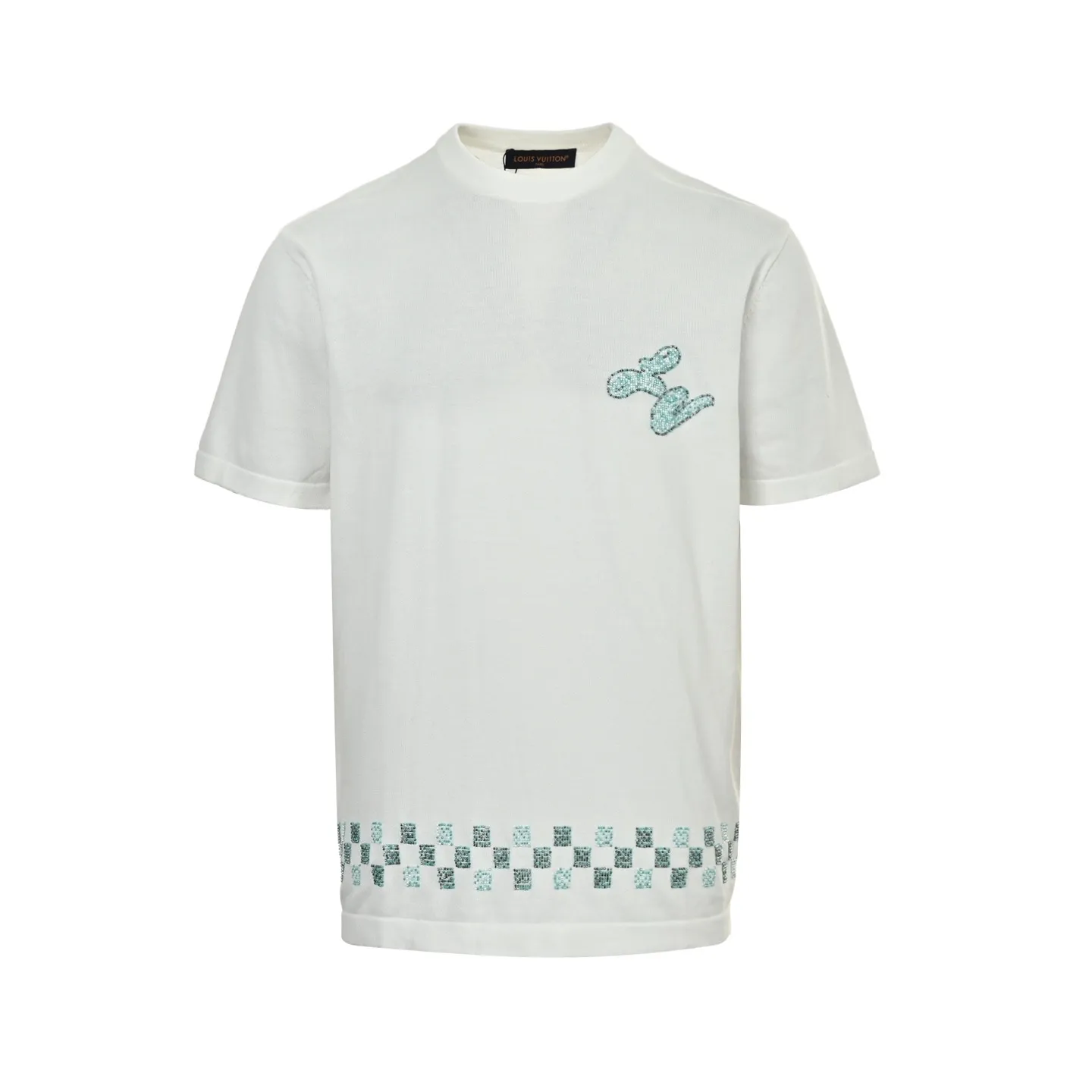Louis Vuitton/Louis Vuitton beaded letter hem checkerboard knit short sleeves